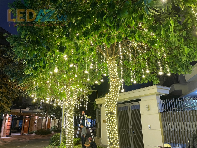 Lắp Đèn Trang Trí Cây thi cong den led quan cay 3